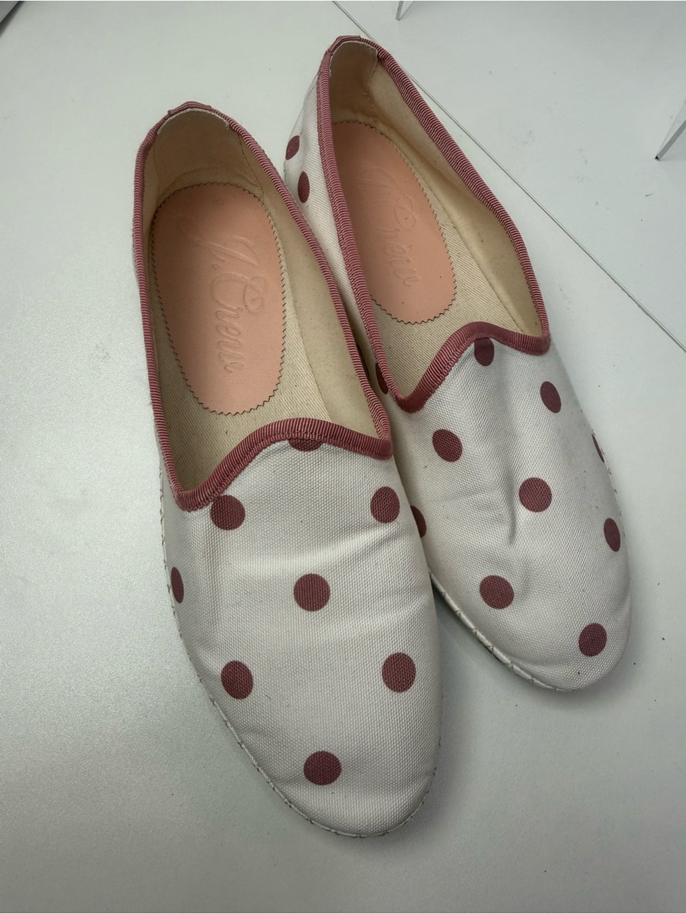 J. Crew Cream Canvas Flats with Rose Polka Dots size 8.5 - Picture 10 of 11